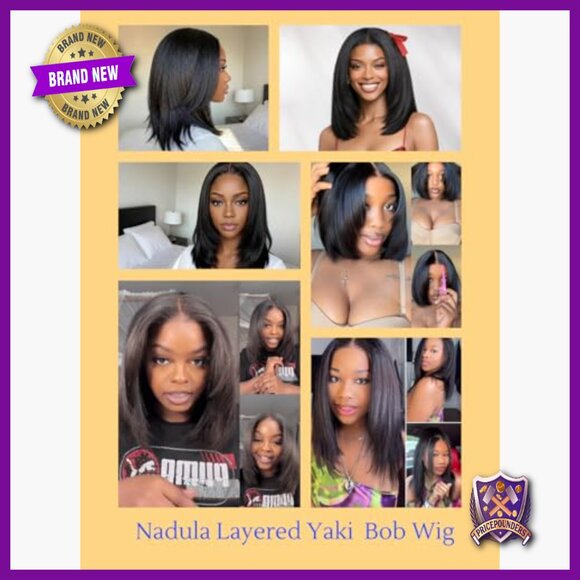 Human Hair Yaki Bob Wig 14in Glueless 180% Density Pre Cut Layers main image 4